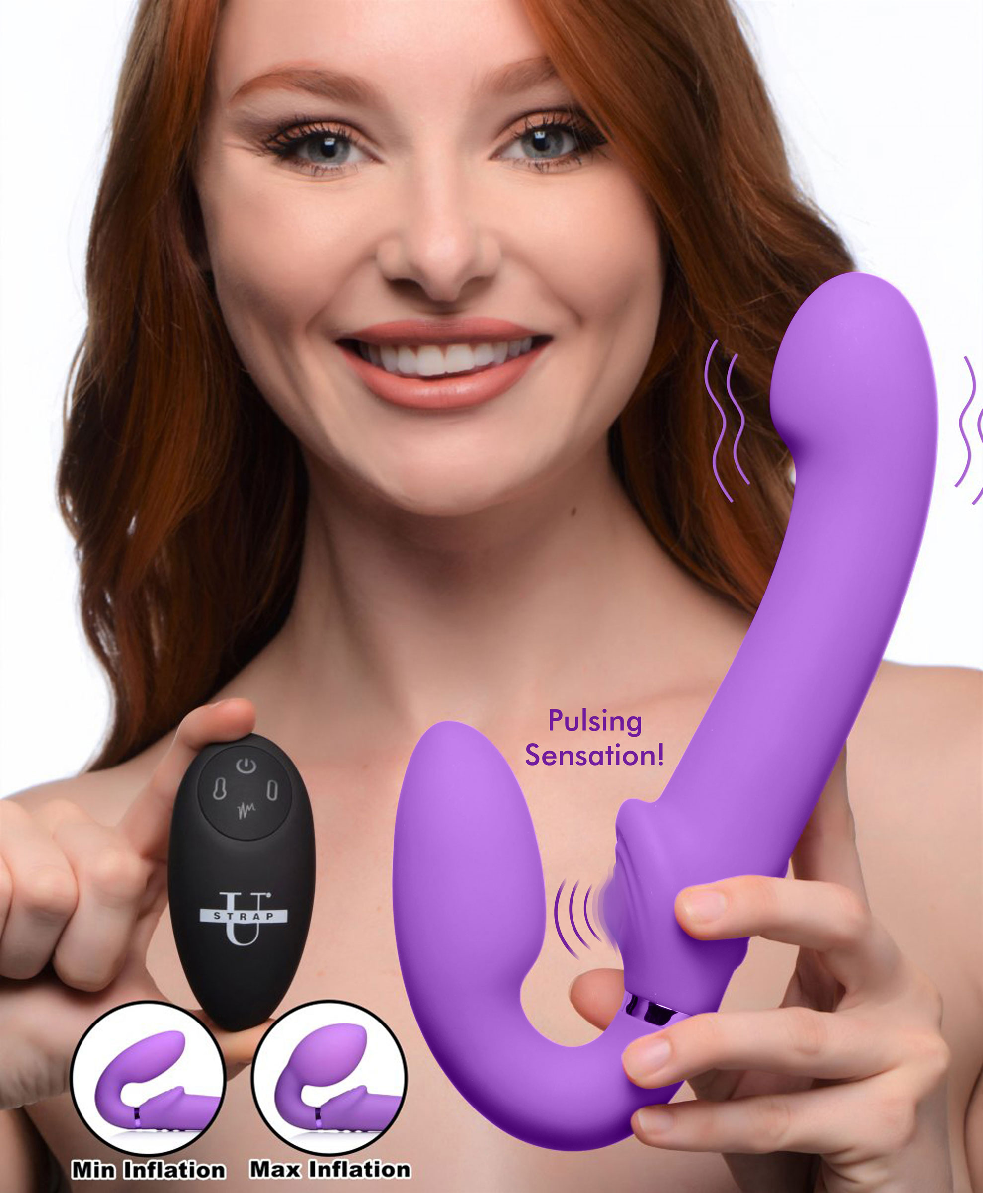 x ergo  fit g pulse inflatable and vibrating  strapless strap  on purple 