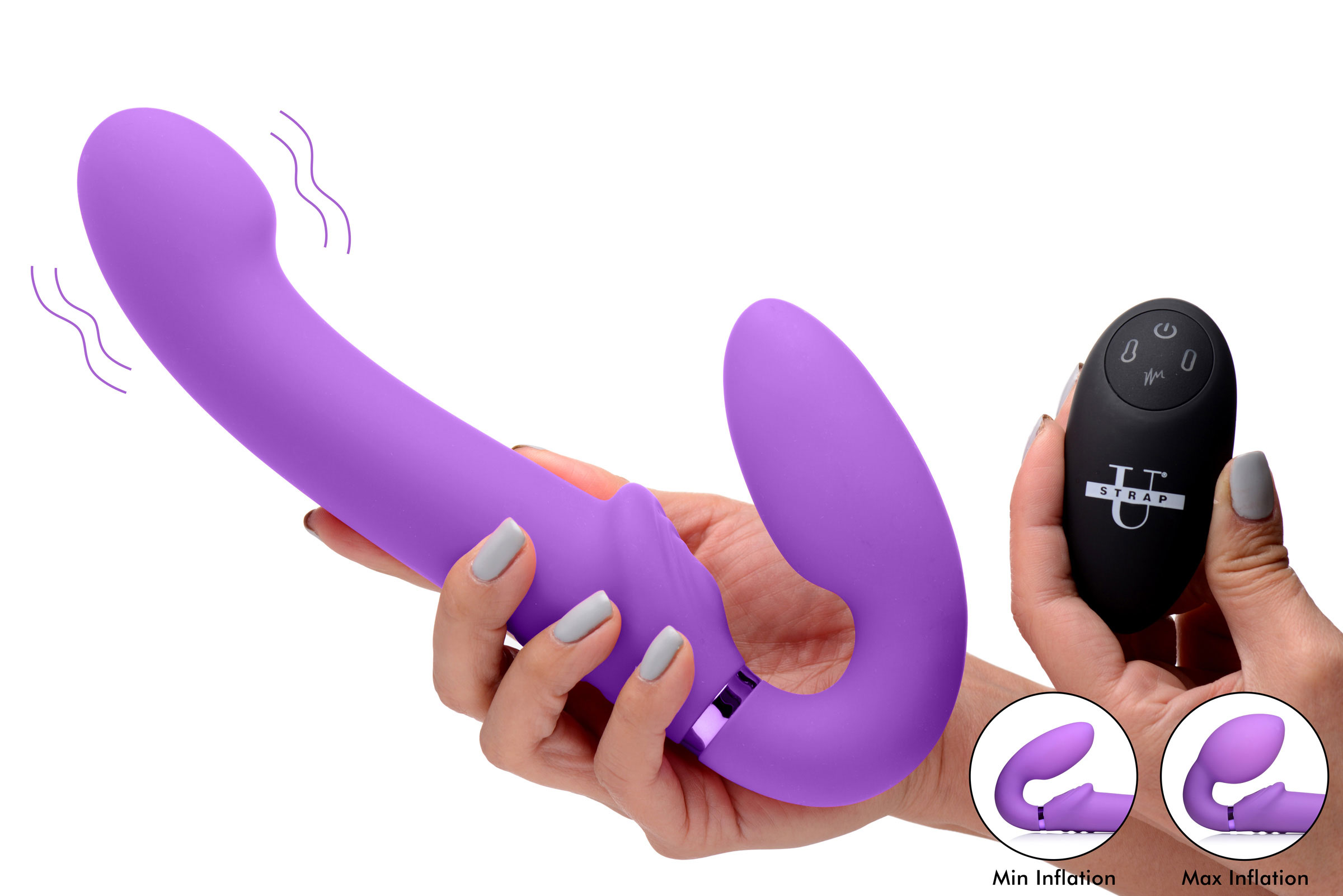 x ergo  fit g pulse inflatable and vibrating  strapless strap  on purple 