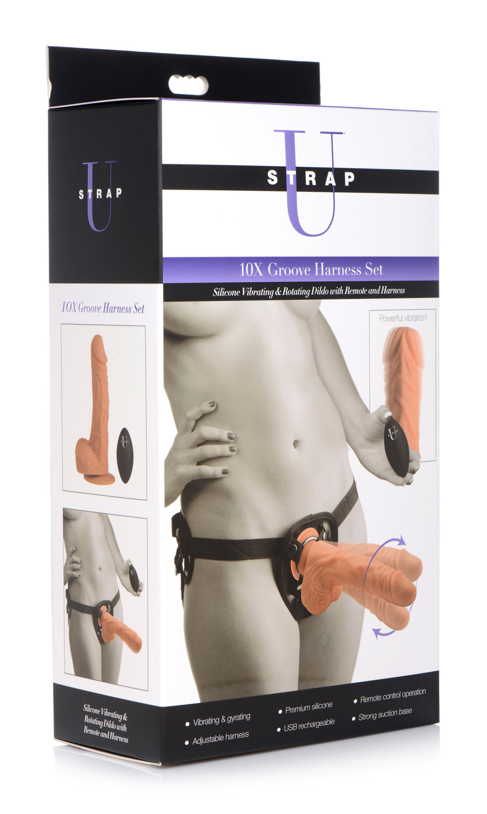 x groove harness with vibrating  rotating dildo flesh 