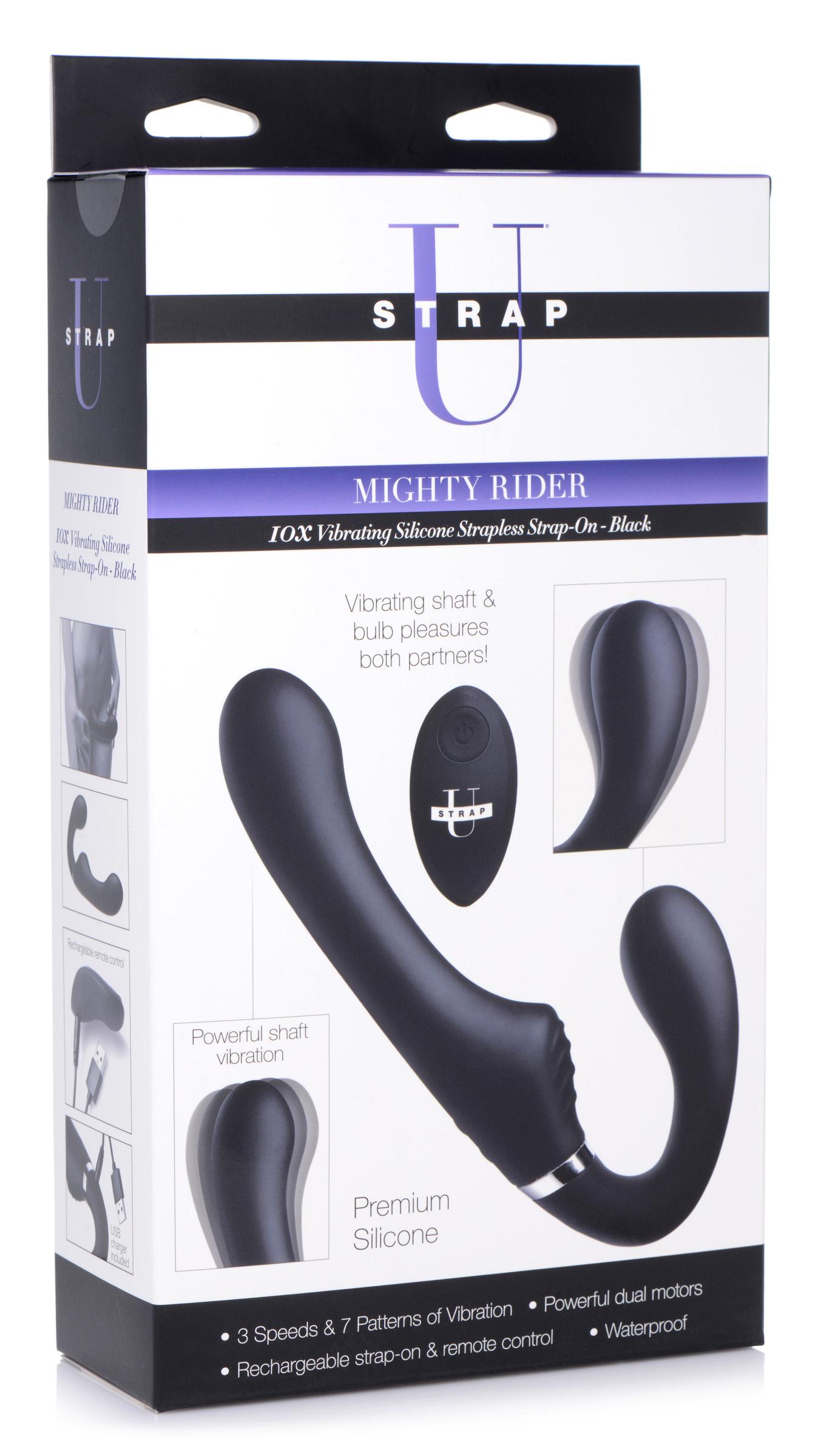 x mighty rider vibrating strapless strap on  black 