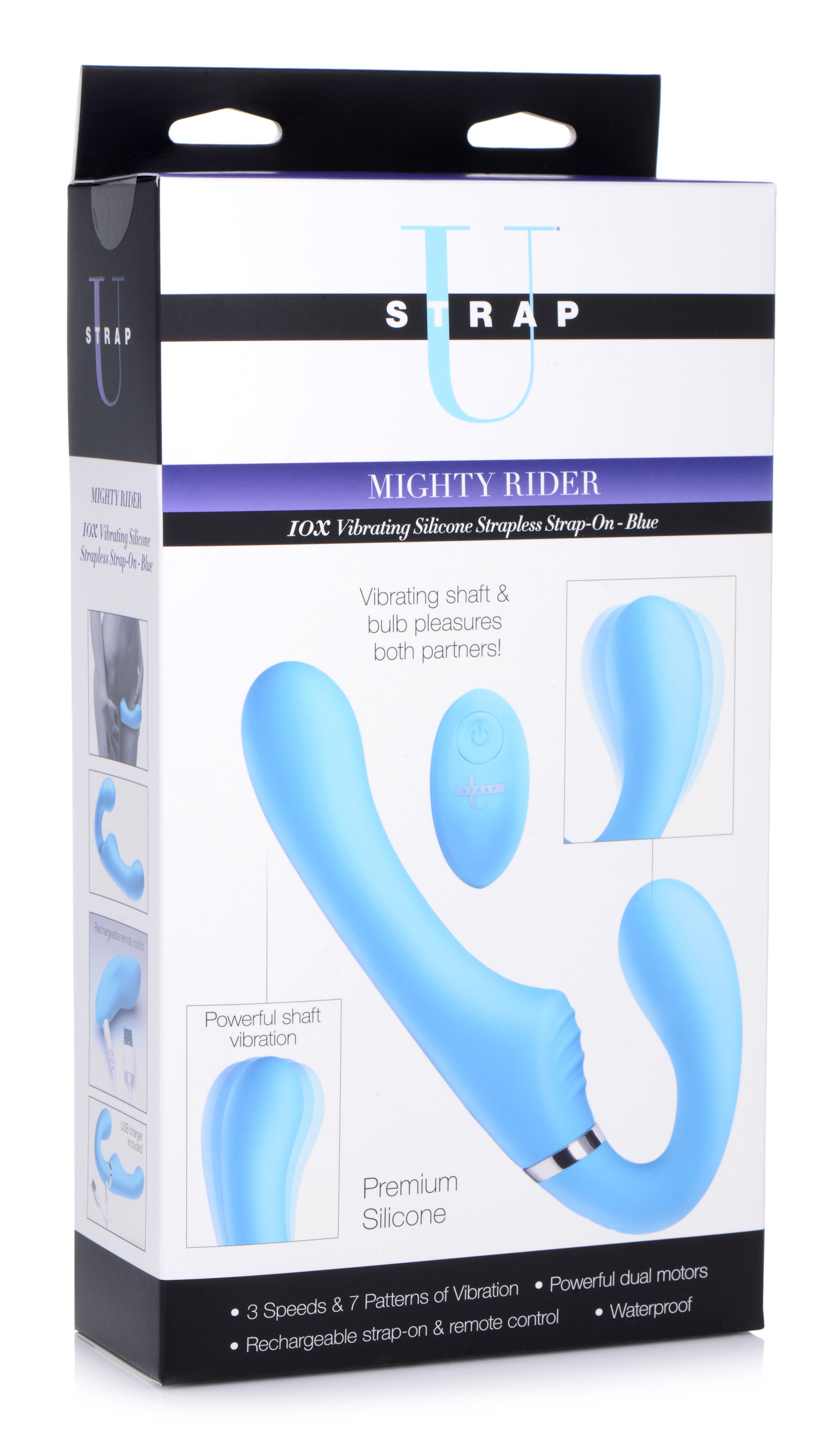 x mighty rider vibrating strapless strap on blue 