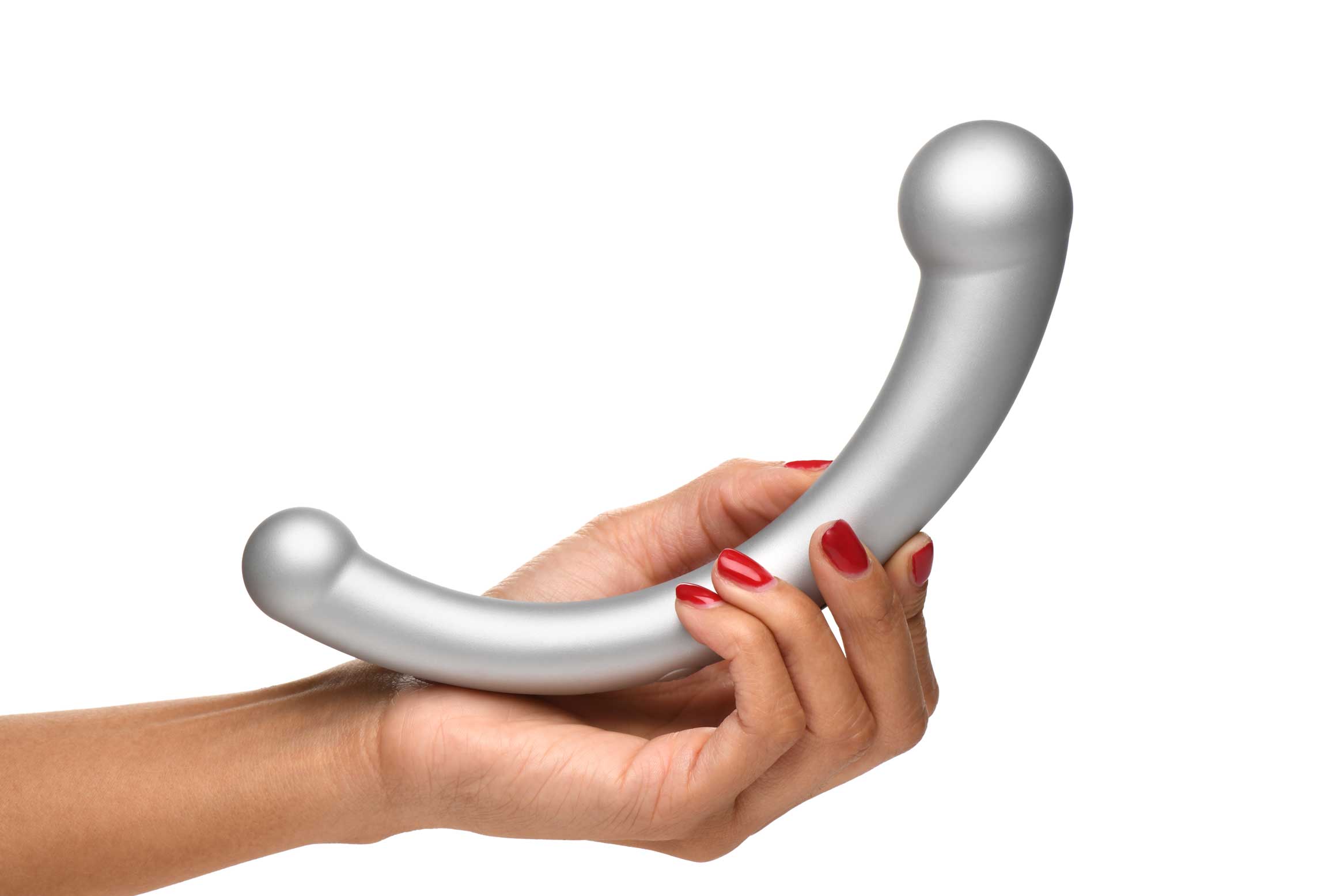 x vibra crescent silicone dual ended dildo  silver 