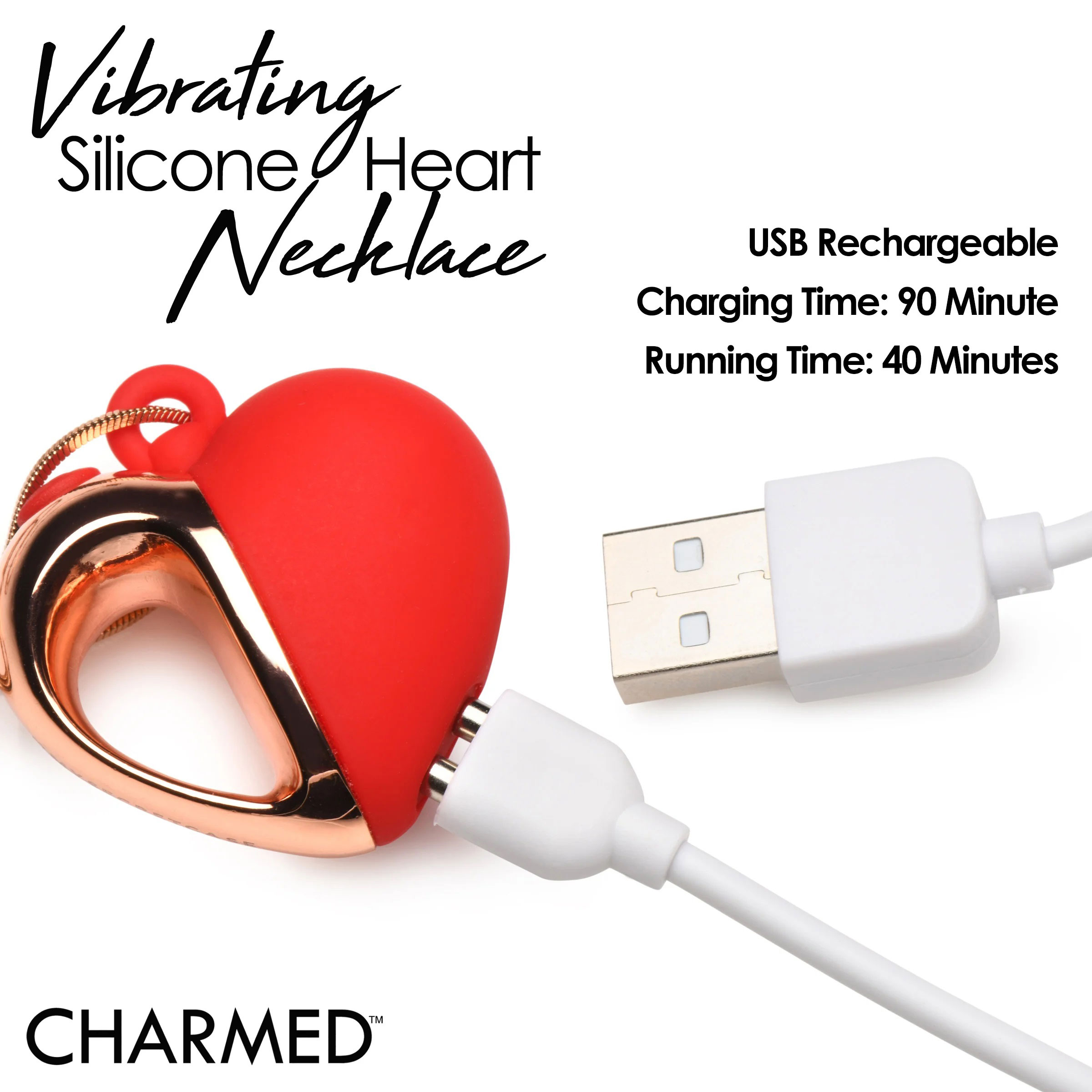 x vibrating silicone heart necklace rose gold red 