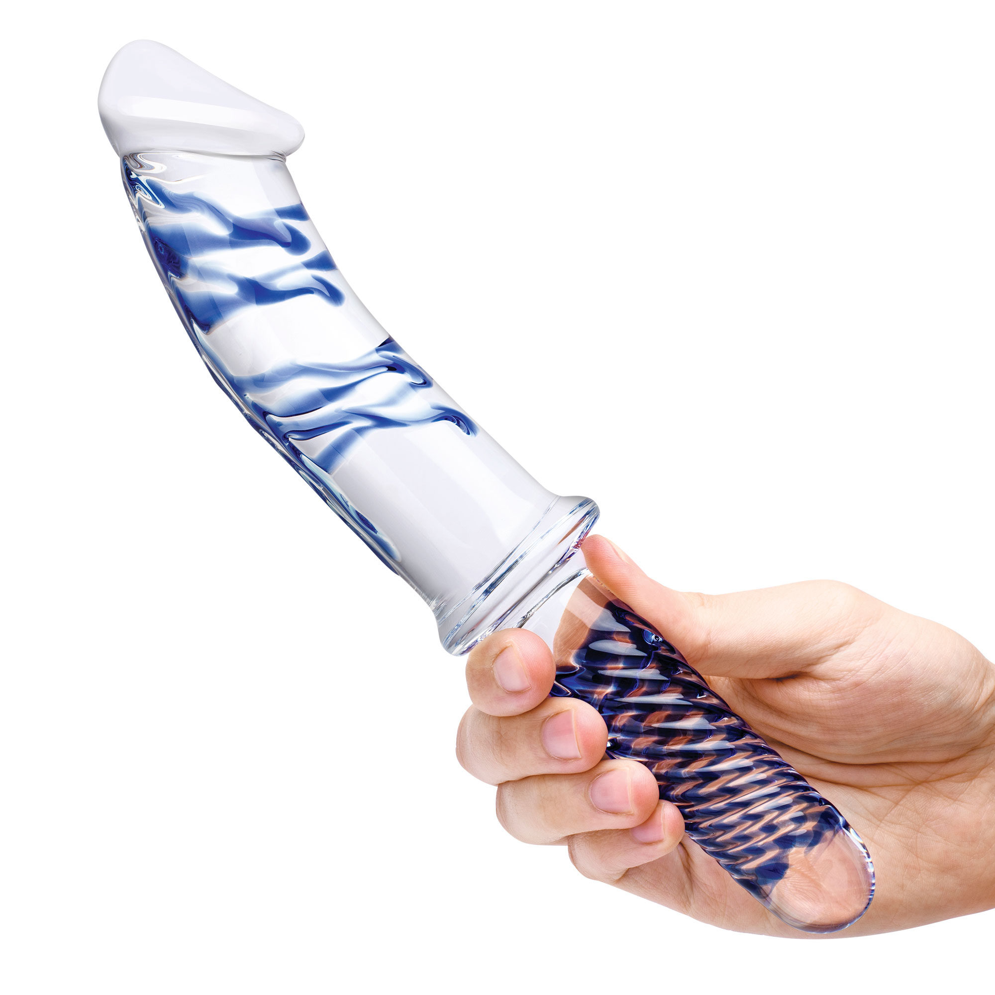 inch realistic double ended glass dildo with handle blueclear 