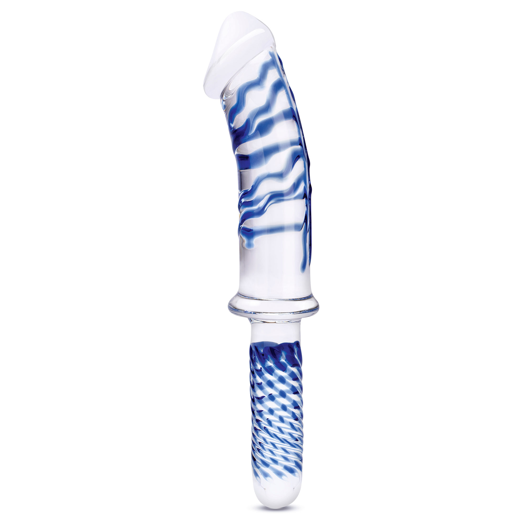 inch realistic double ended glass dildo with handle blueclear 