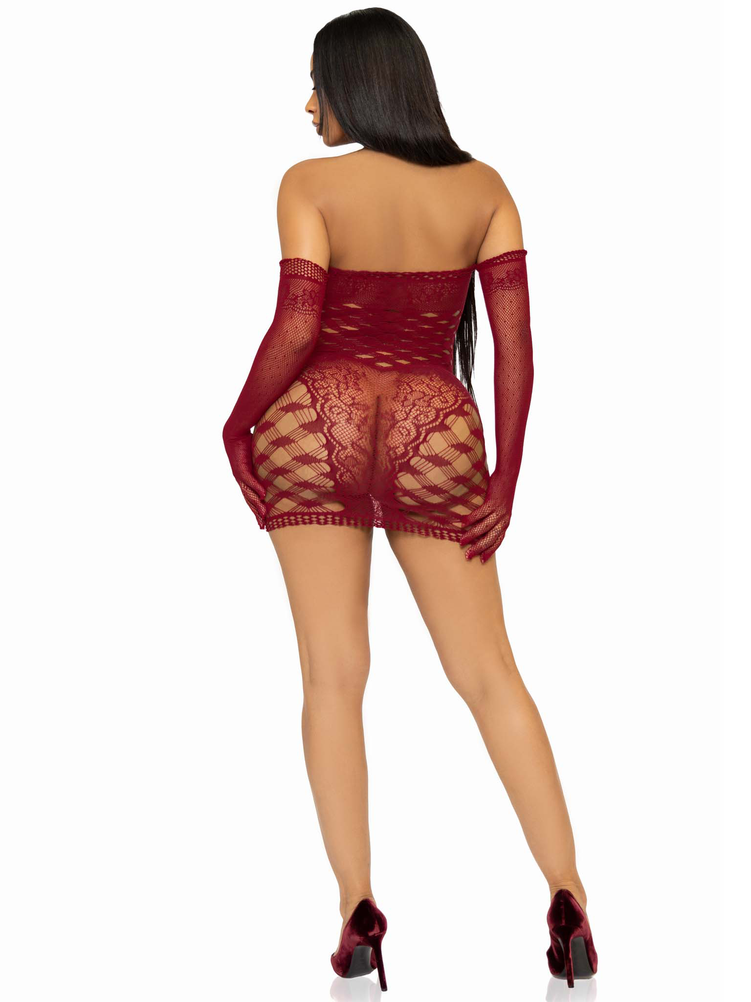 pc hardcore net tube dress with gloves one size burgundy 