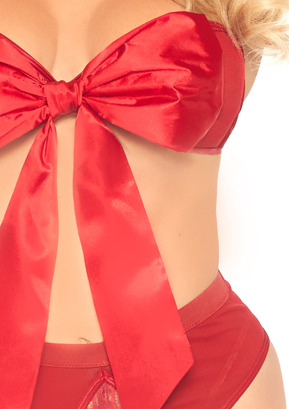 pc satin ribbon gift bandeau with hook n eye back and matching g string red medium 
