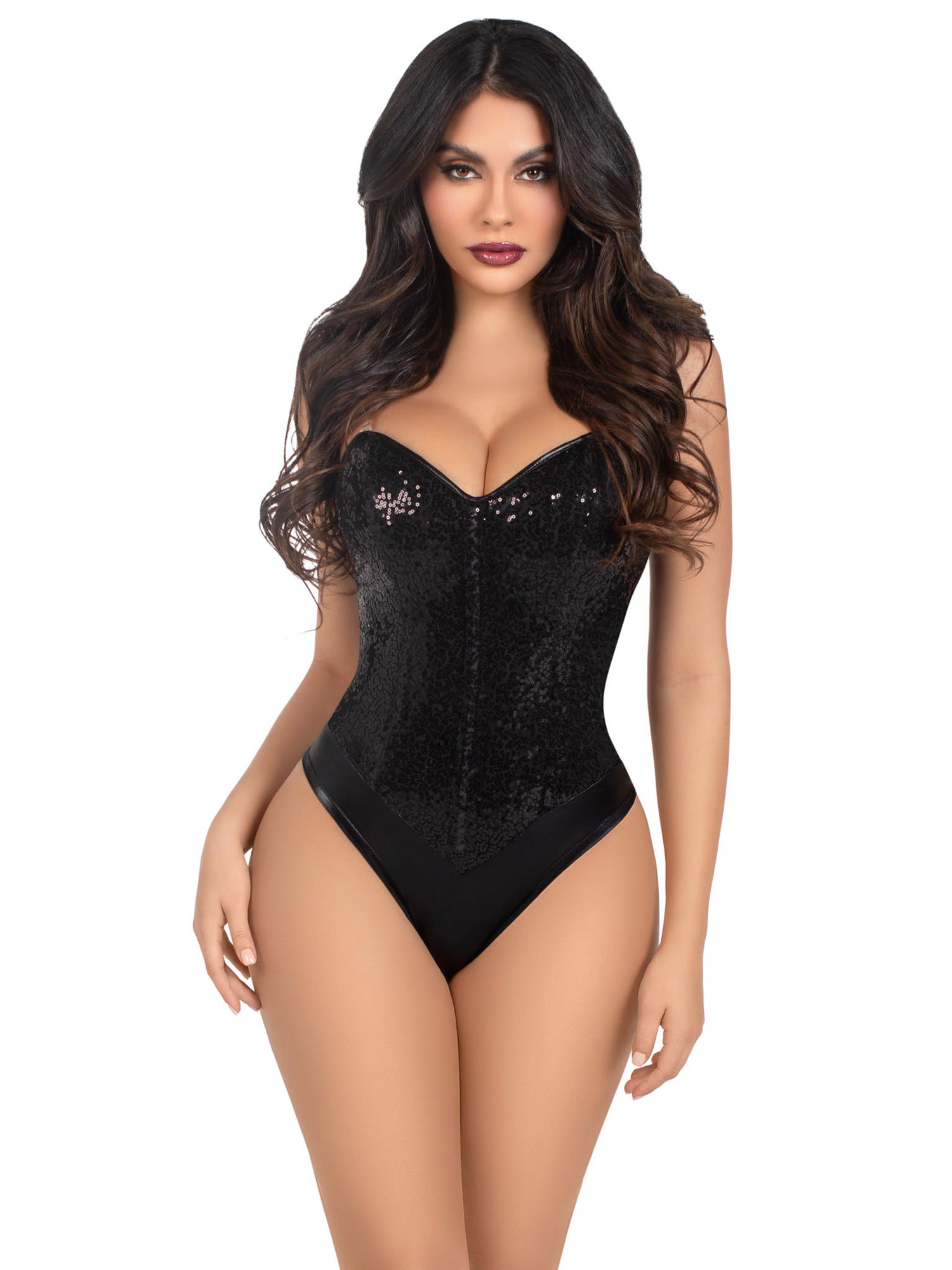 pc sequin bodysuit large black 