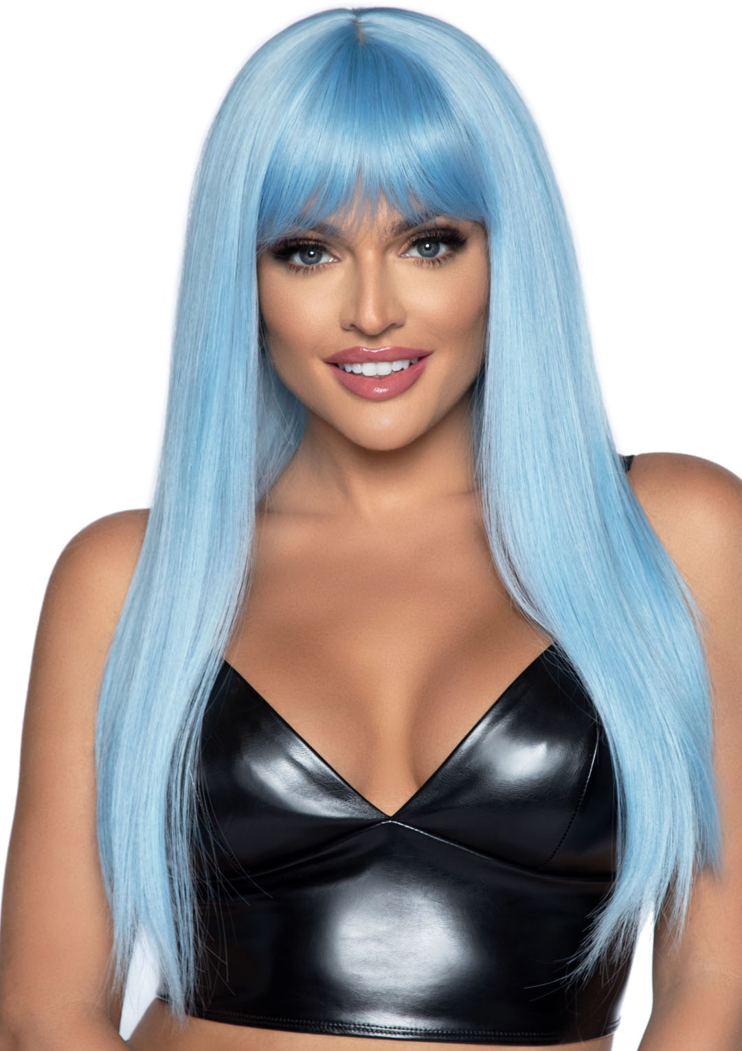 inch long straight bang wig blue 