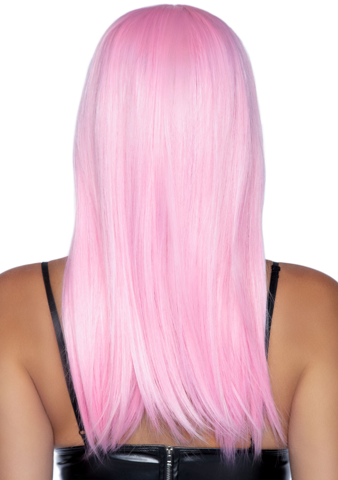 inch long straight bang wig pink 
