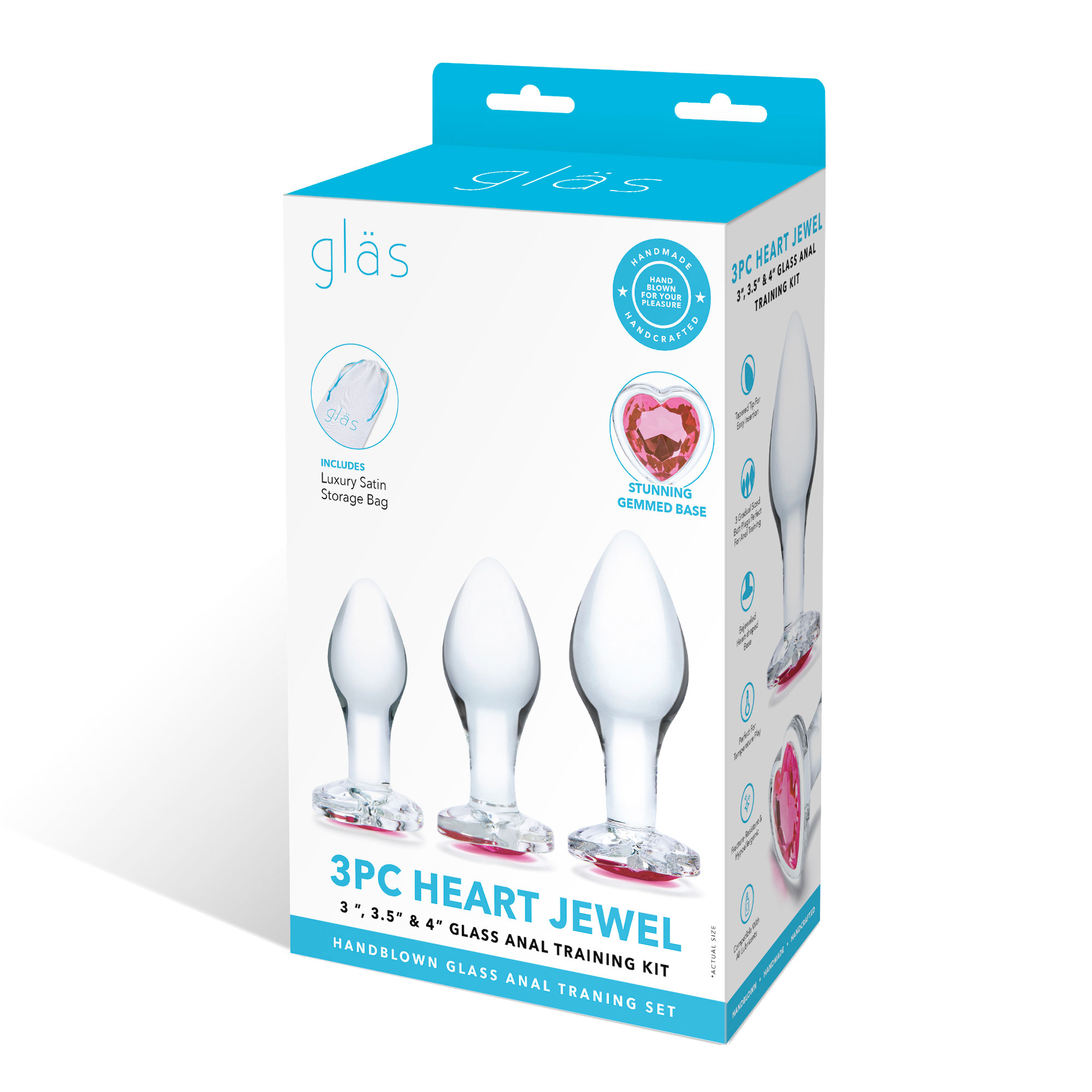 pc heart jewel glass anal training kit clearpink 