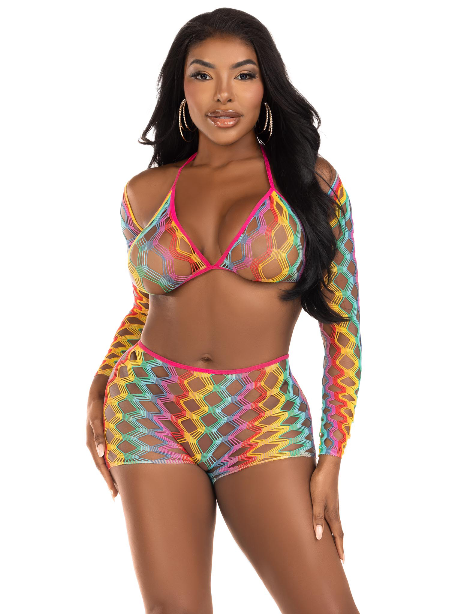 pc net bra top with shrug and boy shorts one  size multicolor 