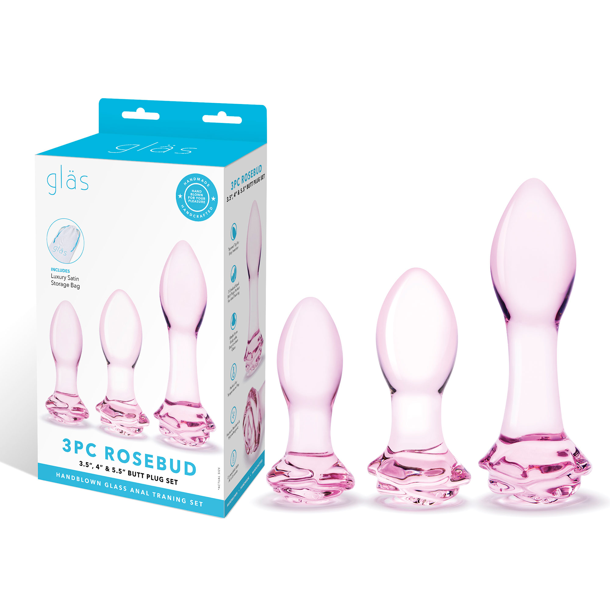 pc rosebud butt plug set pink 