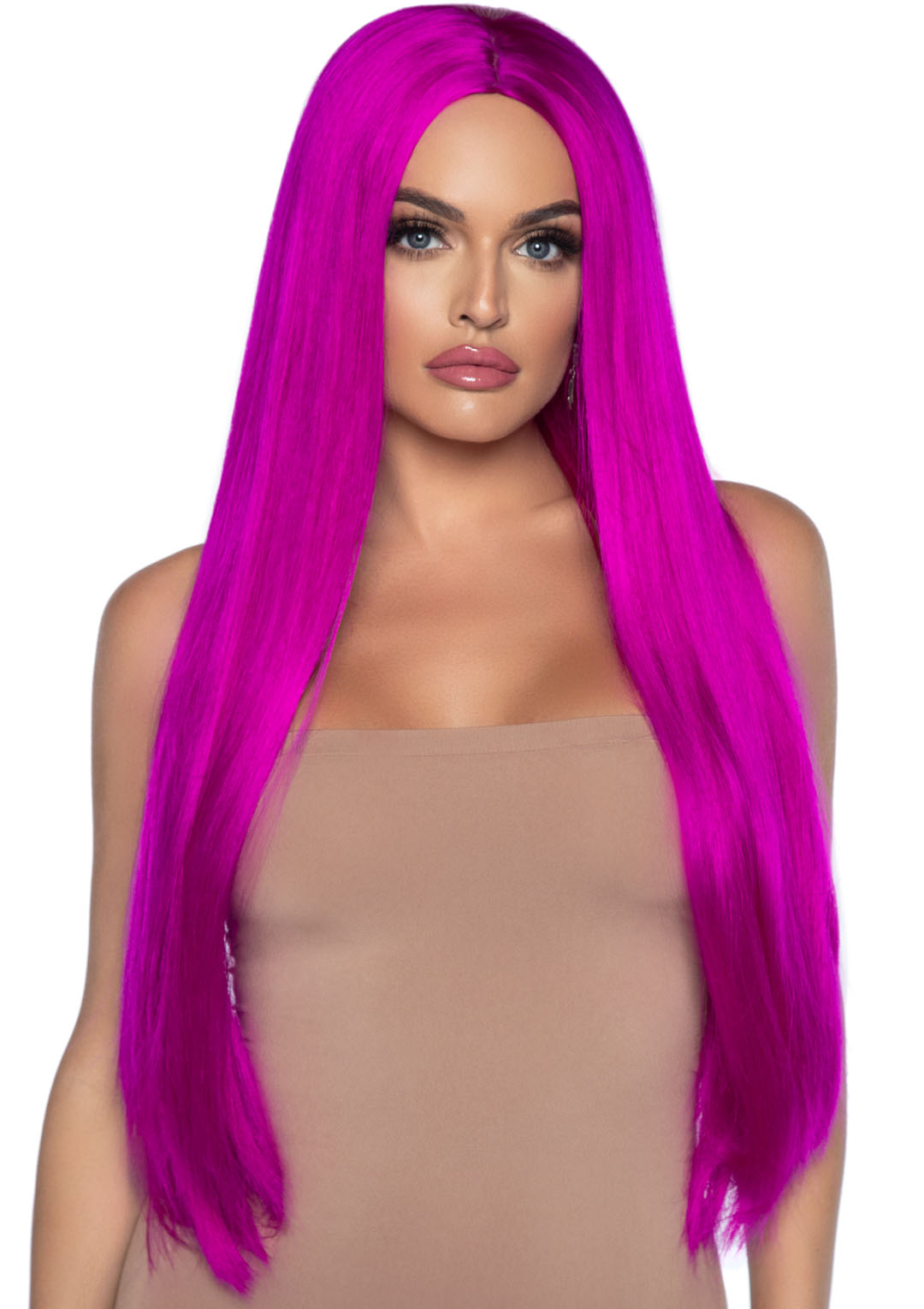 inch long straight center part wig raspberry 