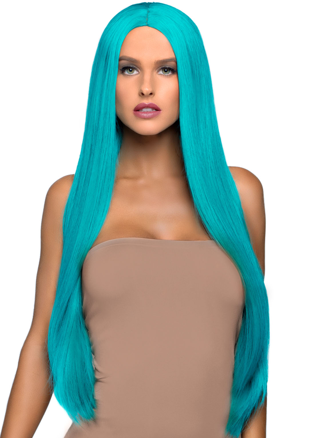 inch long straight center part wig turquoise 