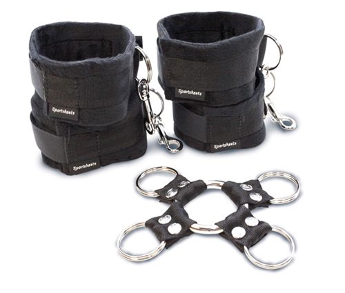 piece hog tie and cuff set black 