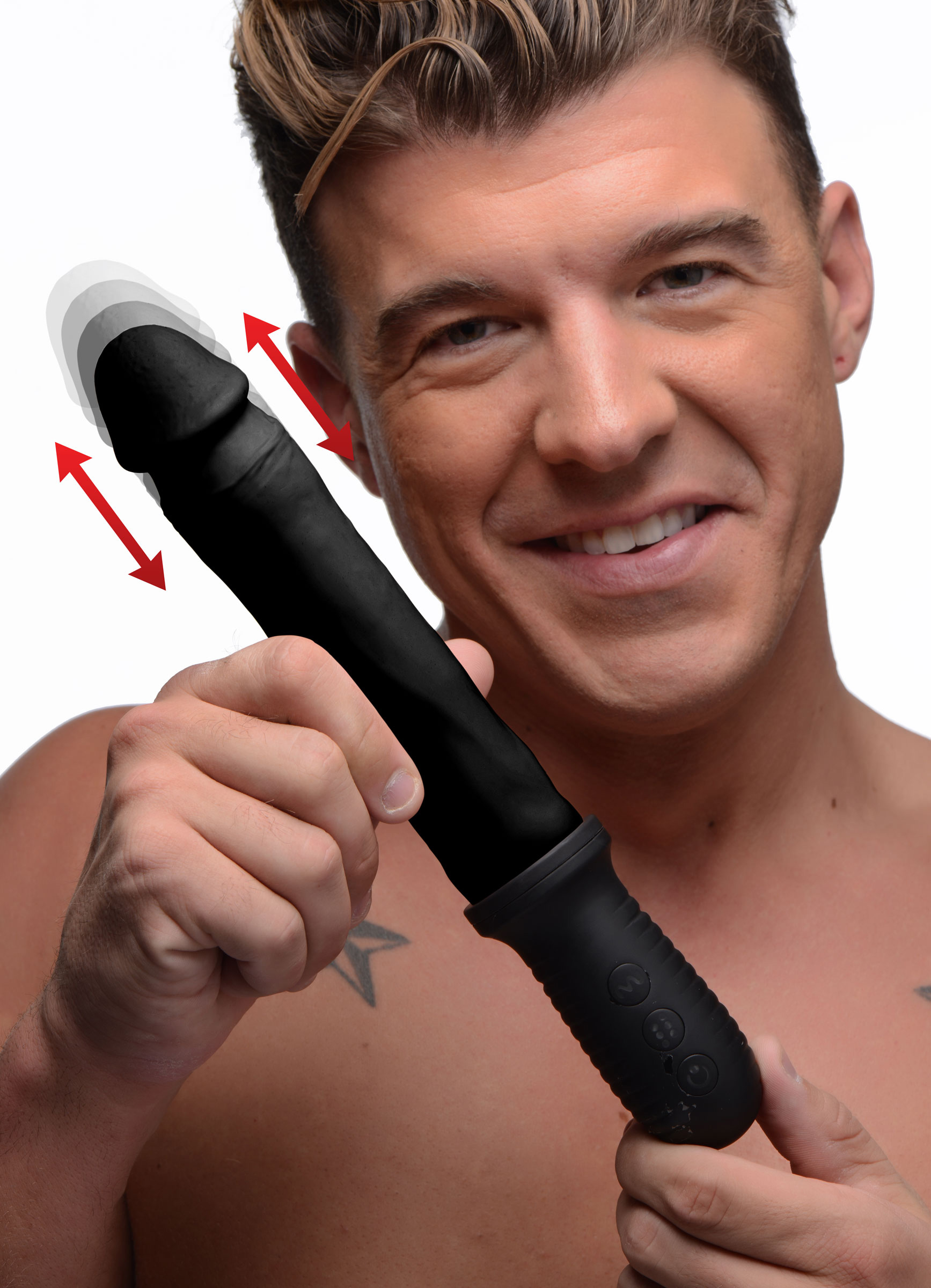 x auto pounder vibrating and thrusting dildo with handle black 