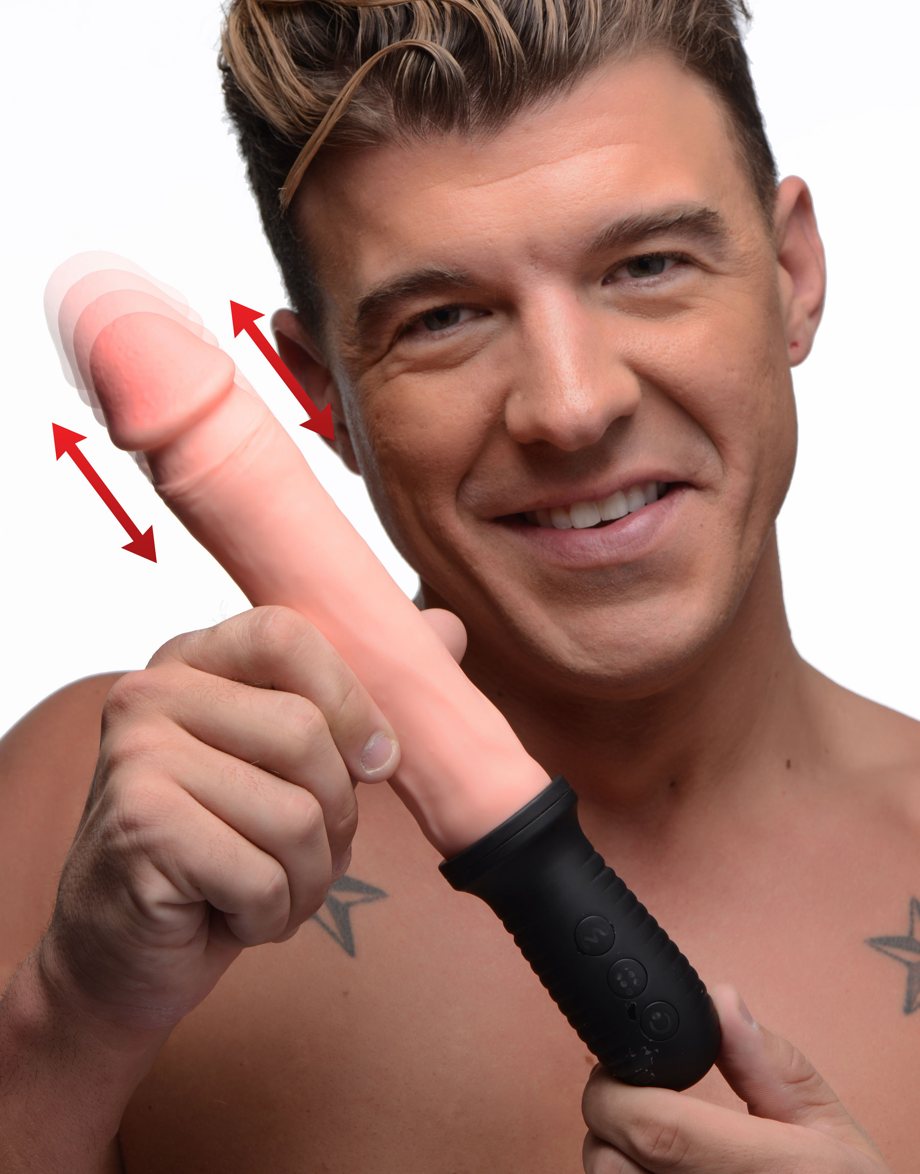 x auto pounder vibrating and thrusting dildo with handle flesh 