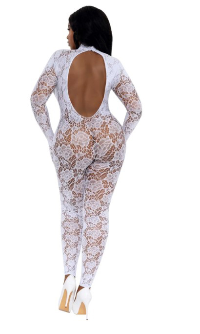 Gloved Bodystocking Dmnd Qs White