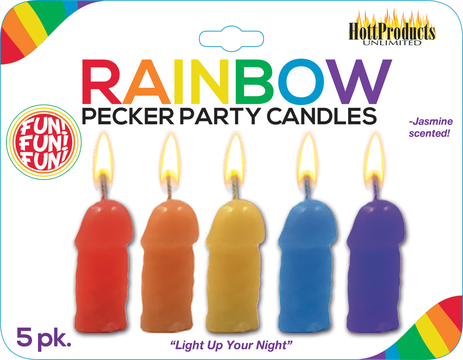 Rainbow Pecker Party Candles 5 Pack