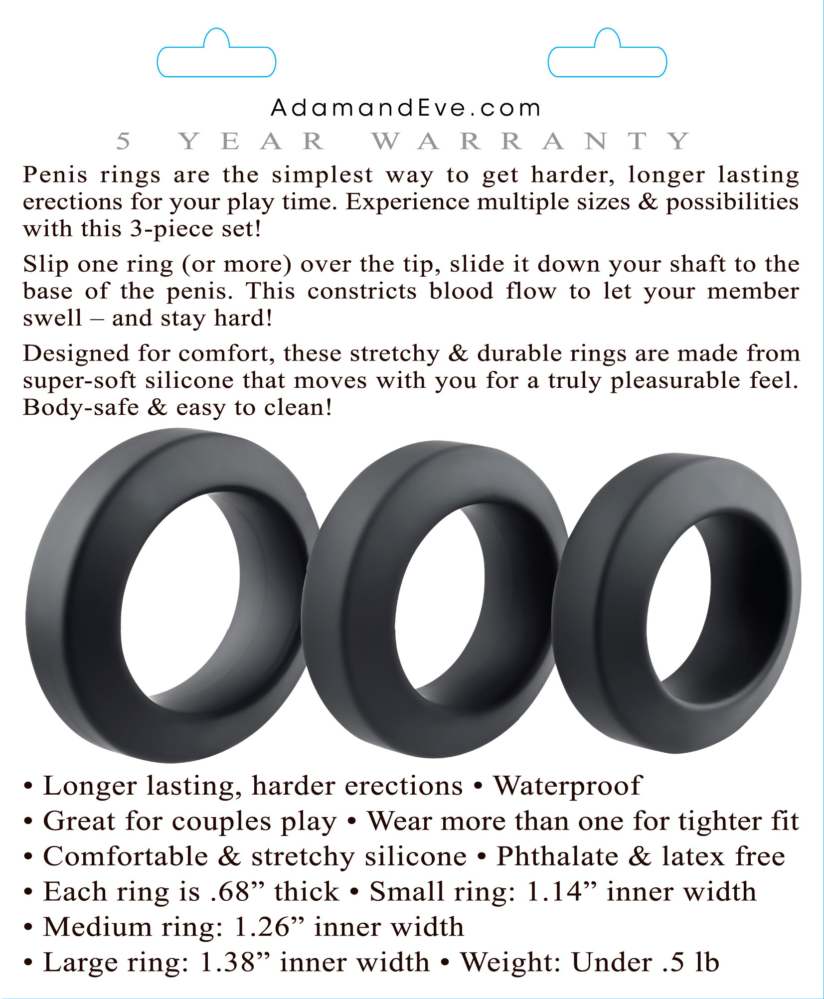 adams  piece penis ring set black 