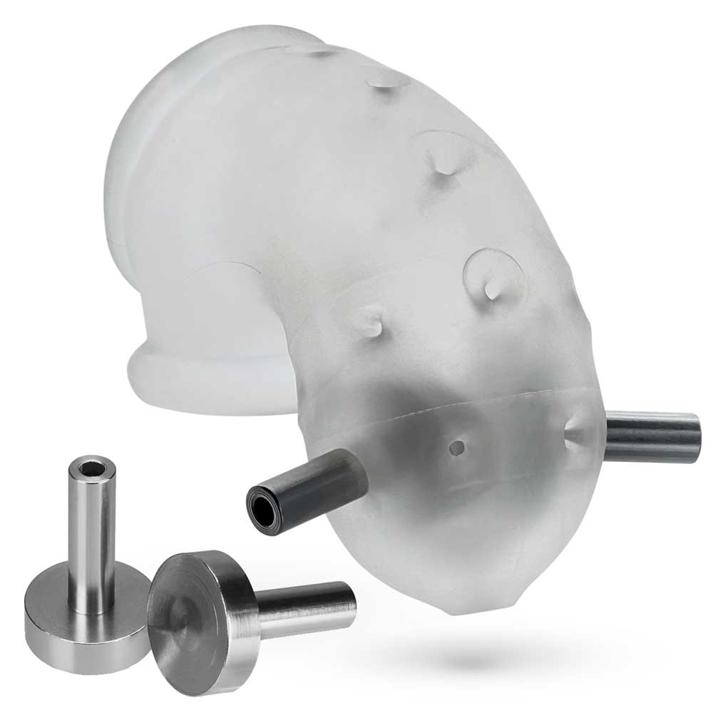 airlock electro air lite vented chastity with two  mm contacts clear ice 