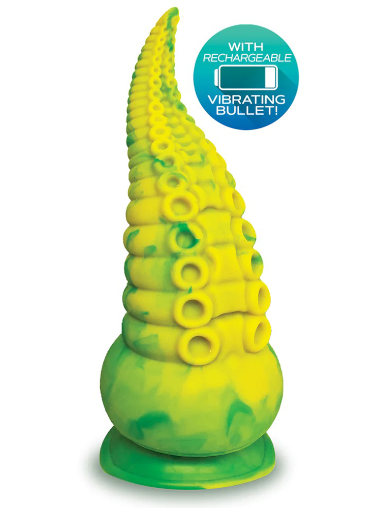 alien nation octopod silicone rechargeable  vibrating creature dildo yellow and green 