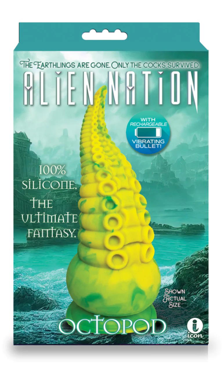 alien nation octopod silicone rechargeable  vibrating creature dildo yellow and green 