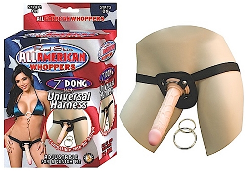 all american whoppers  inch dong with universal with universal harness flesh 