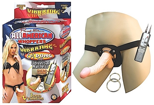 all american whoppersvibrating  inch dong with universasl harness flesh 