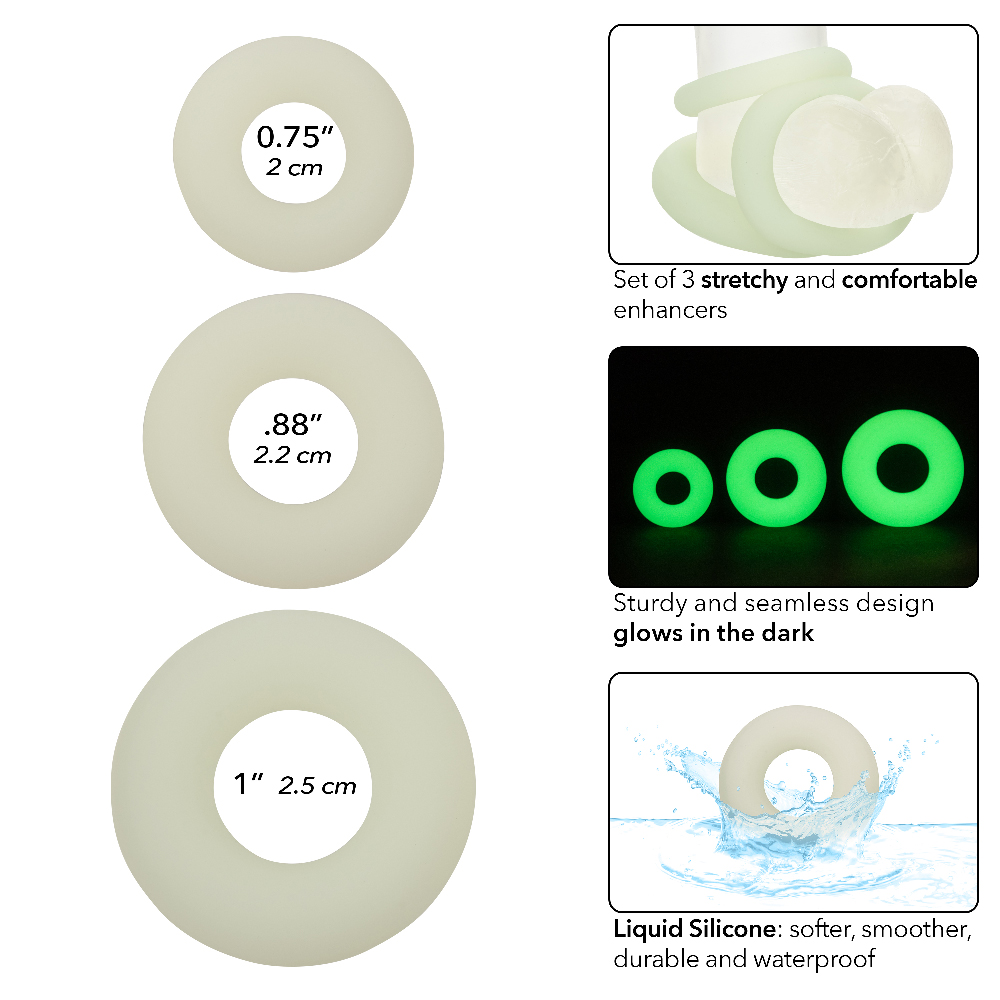 alpha glow in the dark liquid silicone  ring set white 