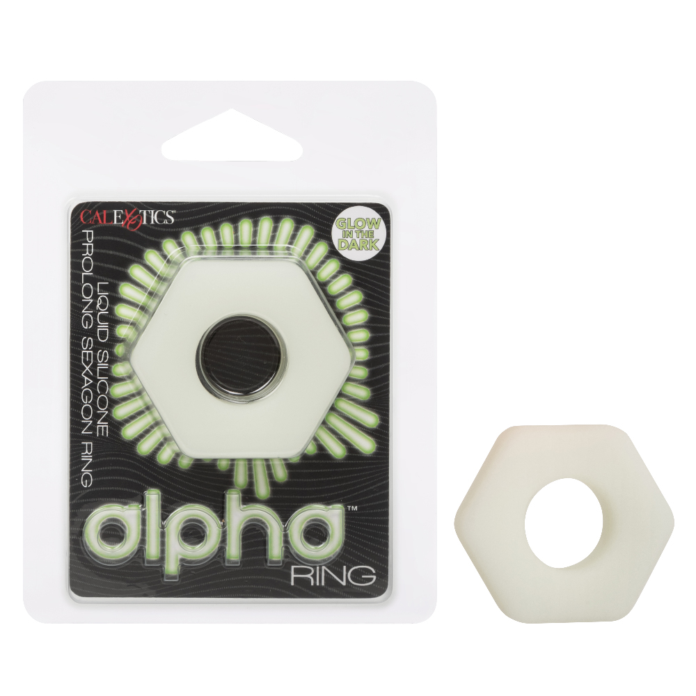 alpha glow in the dark liquid silicone prolong sexagon ring white 