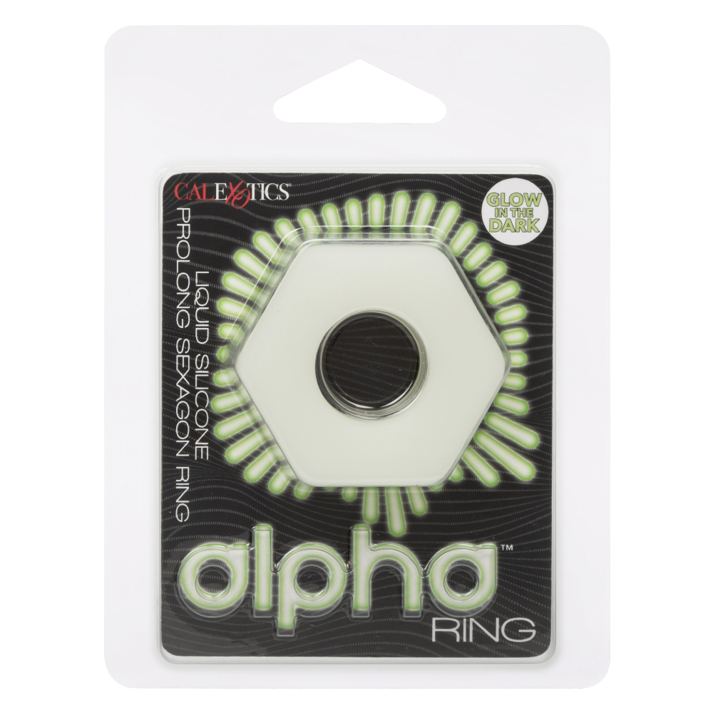 alpha glow in the dark liquid silicone prolong sexagon ring white 