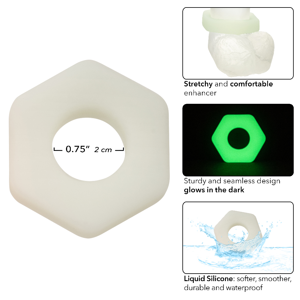 alpha glow in the dark liquid silicone prolong sexagon ring white 