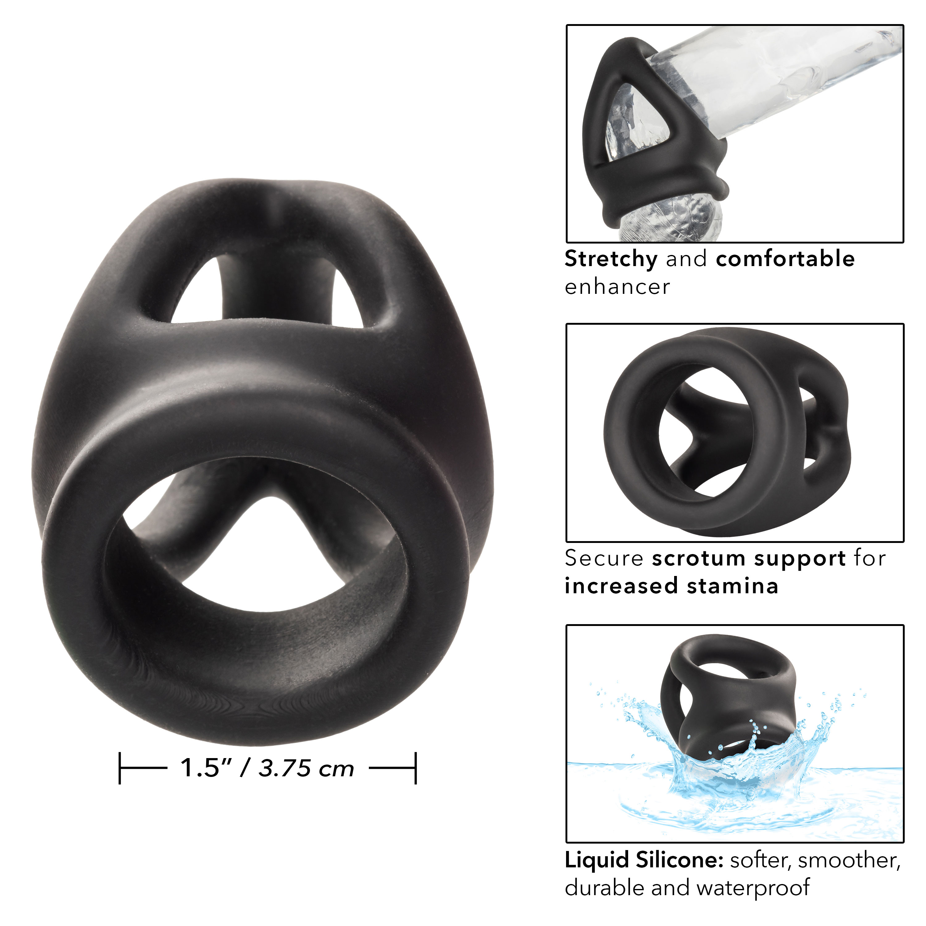 alpha liquid silicone dual cage and ring black ring black 