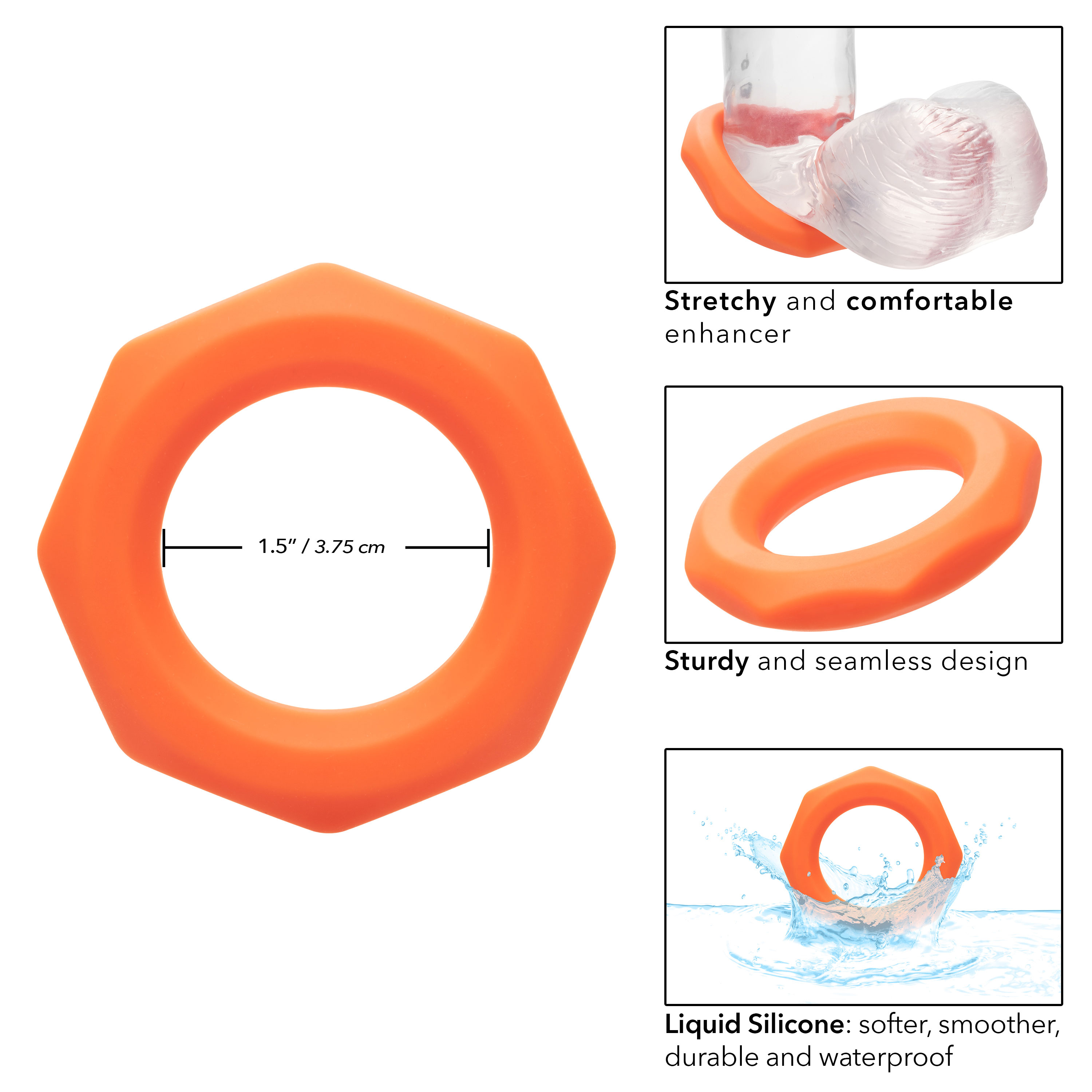 alpha liquid silicone sexagon ring orange 