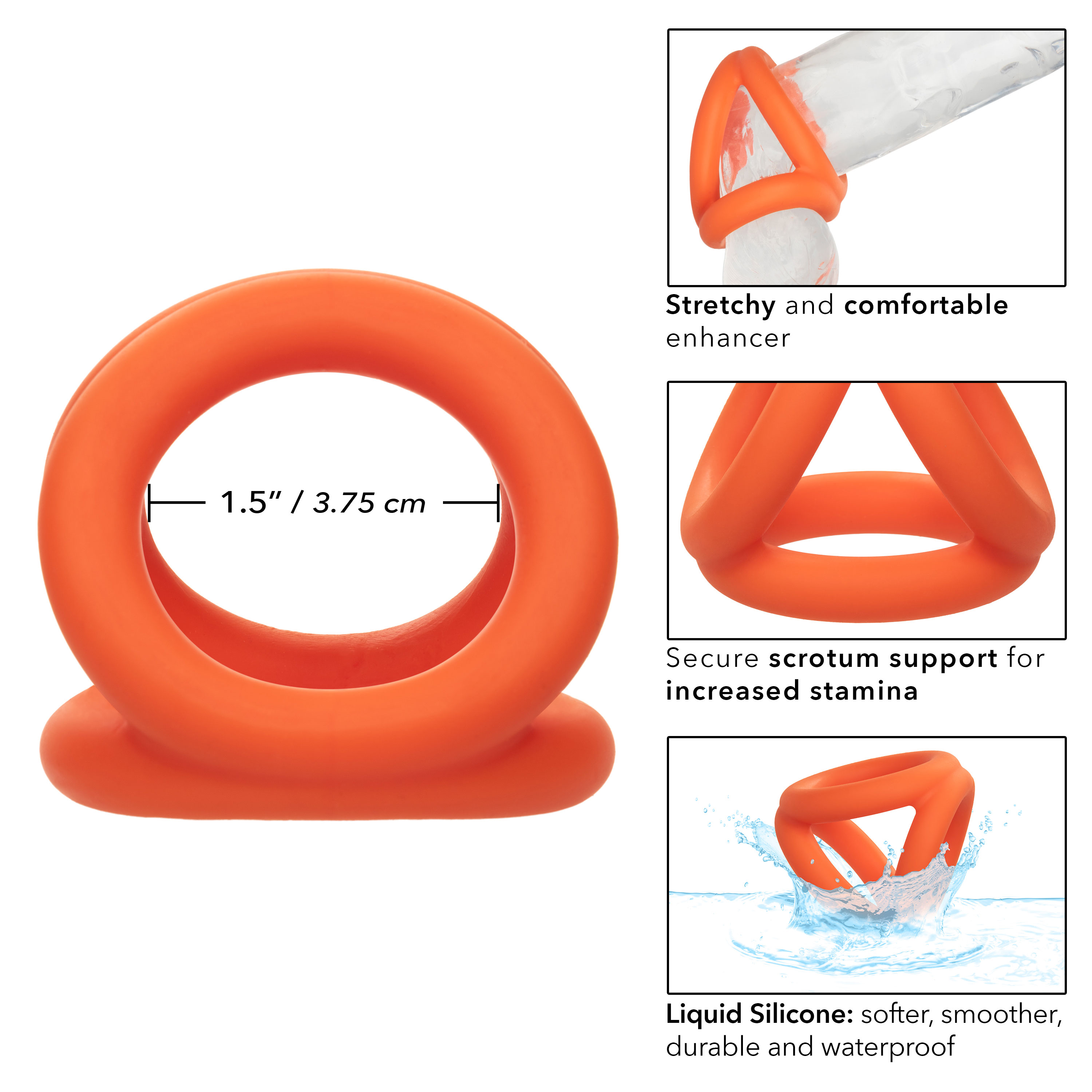 alpha liquid silicone tri ring orange  orange 