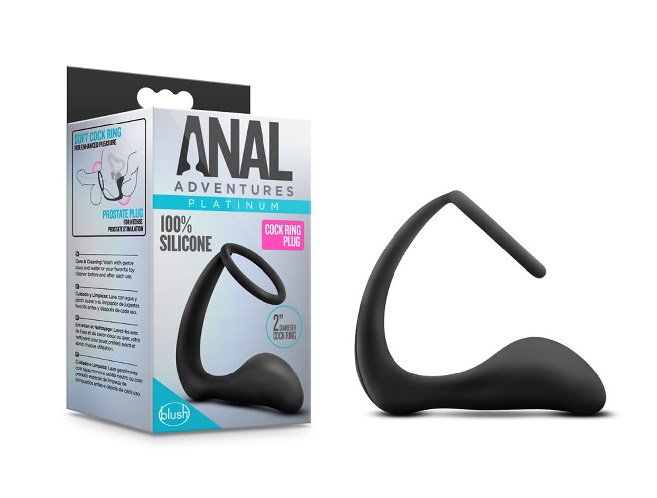 anal adventures platinum cock ring plug  black 