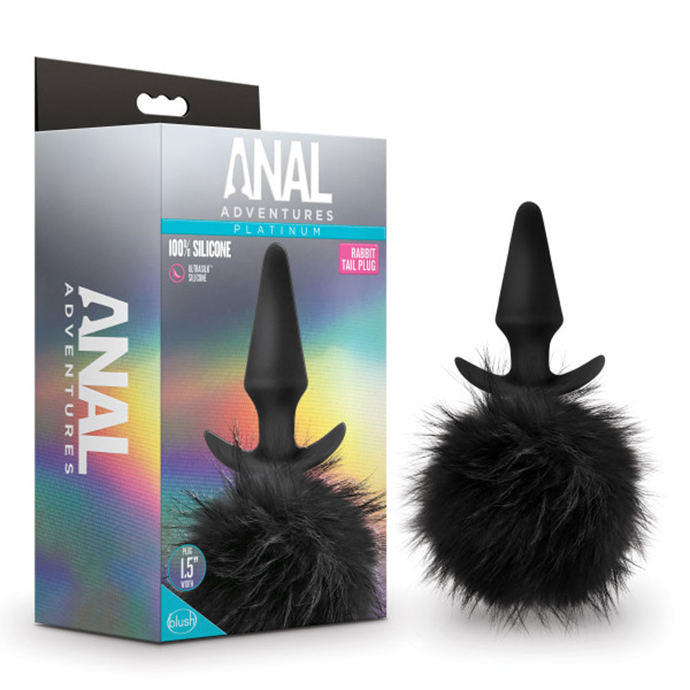 anal adventures platinum rabbit tail  plug  black 