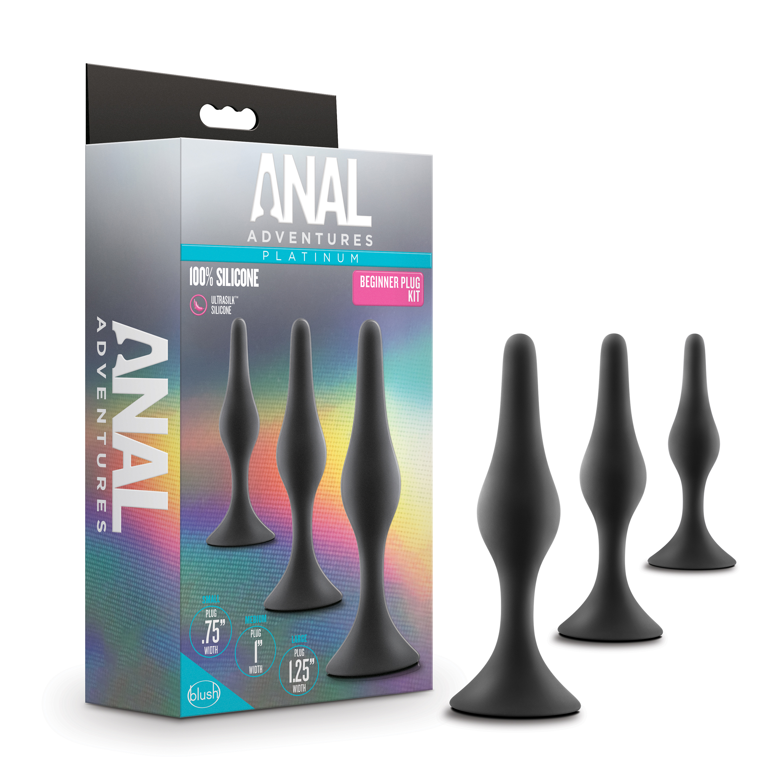 anal adventures platinum silicone beginner plug  kit black 