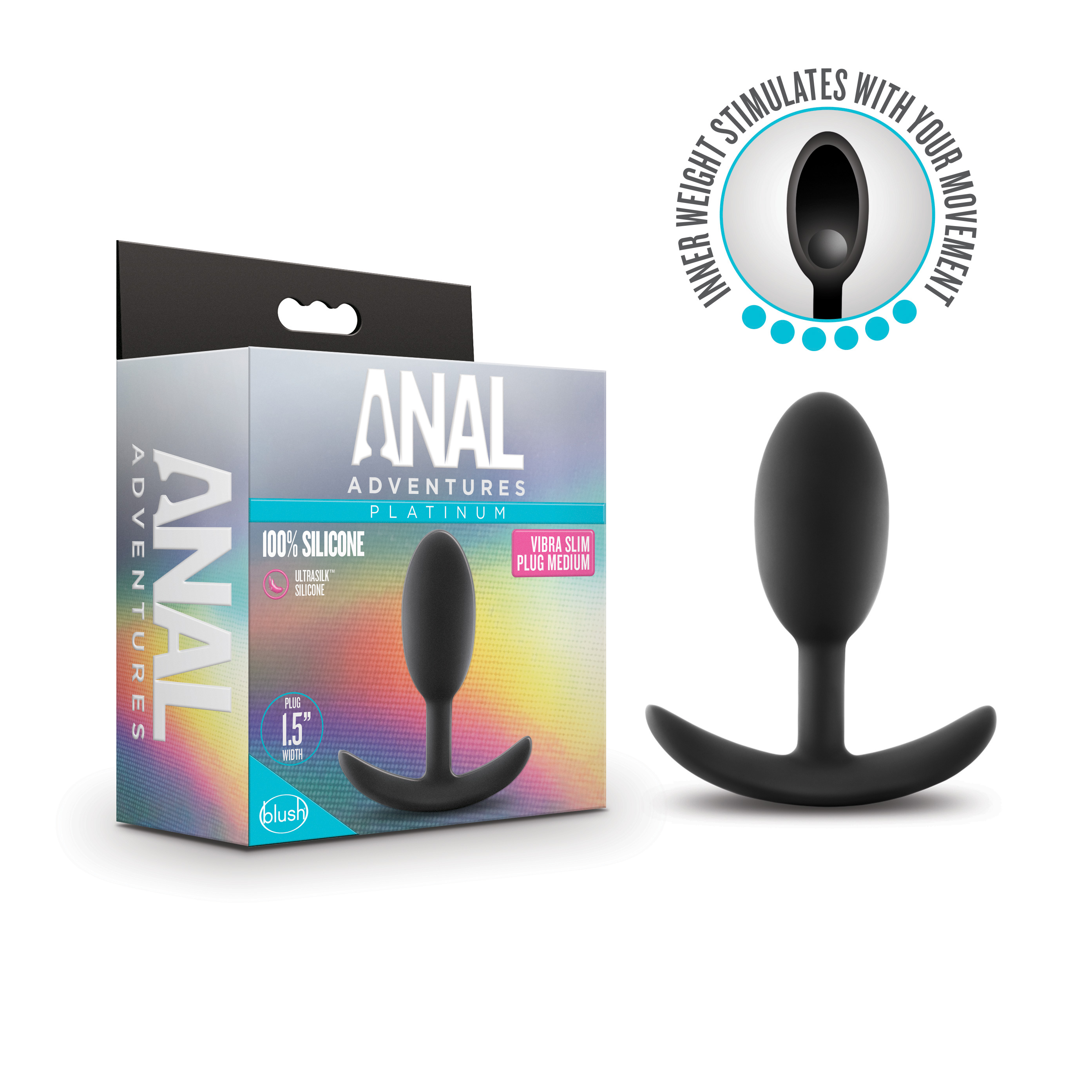 anal adventures platinum silicone vibra slim  plug  medium black 