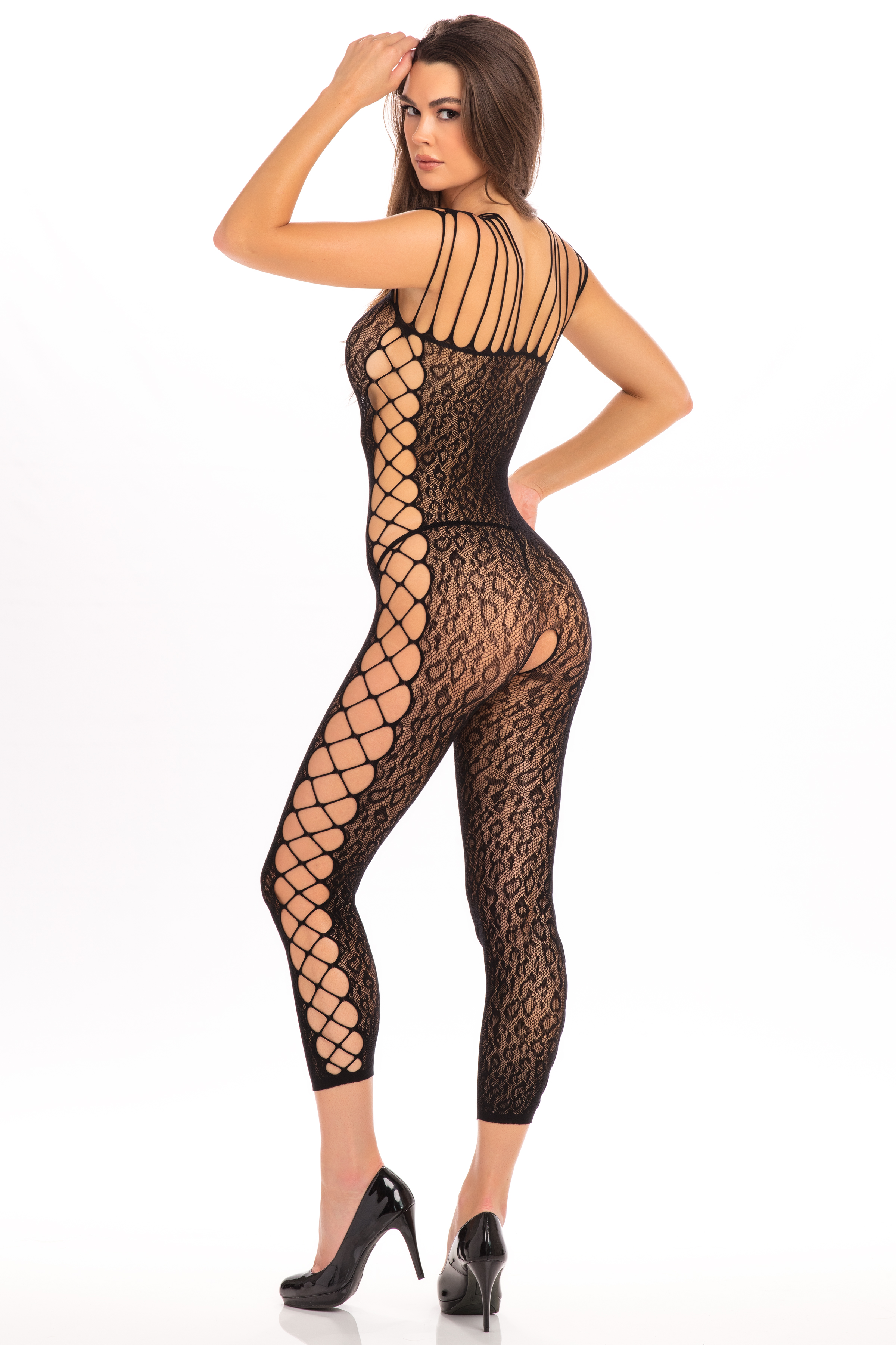 animal crotchless bodystocking one size black 