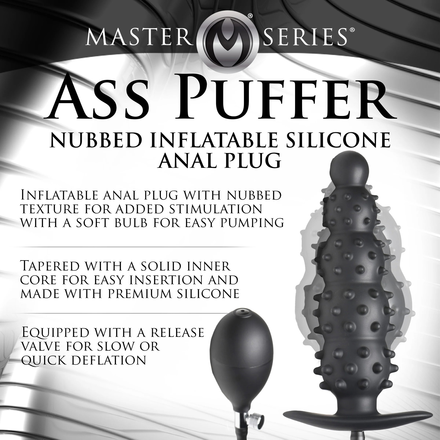 ass puffer nubbed inflatable silicone anal plug black 