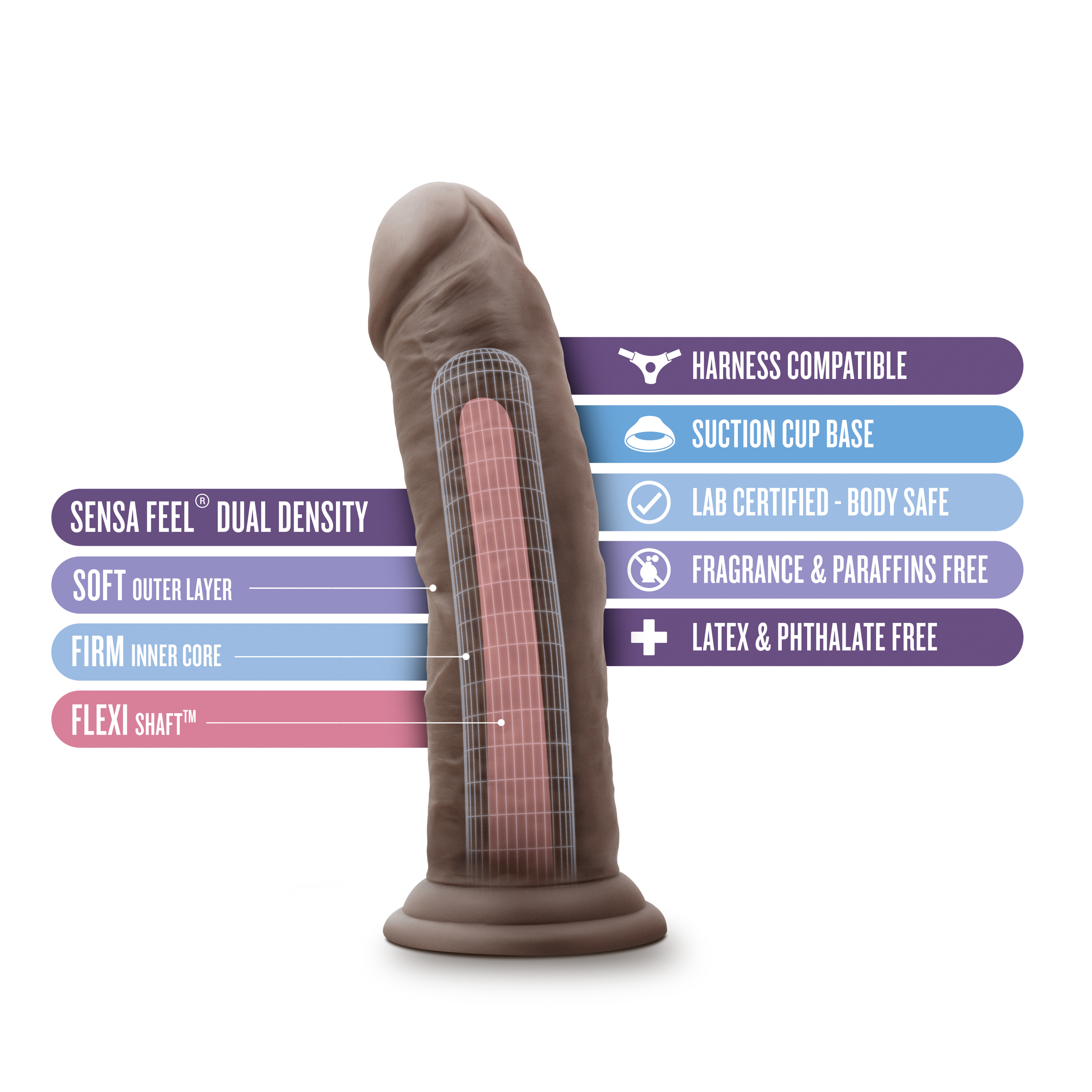 au naturel  inch dildo with suction cup  chocolate 