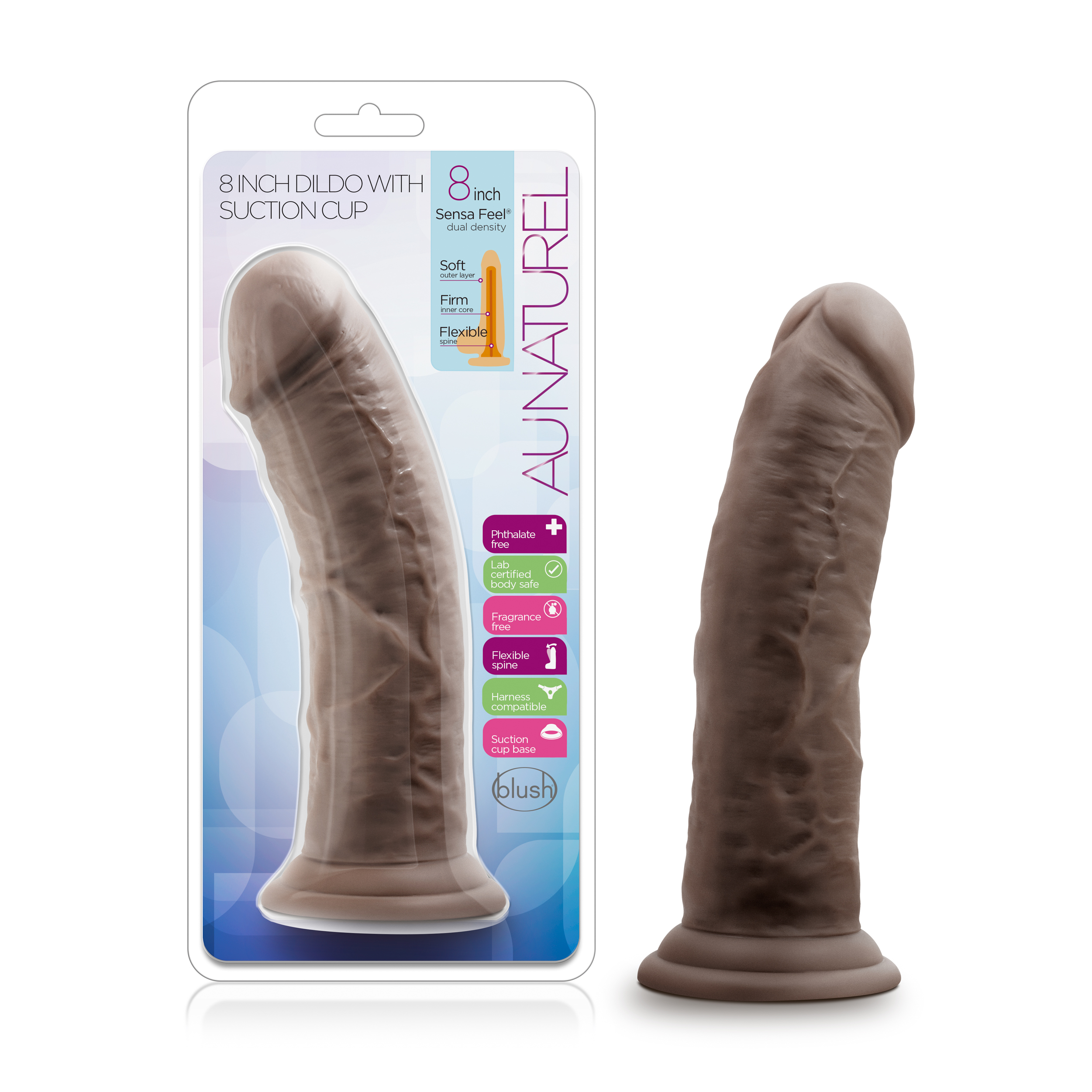 au naturel  inch dildo with suction cup  chocolate 