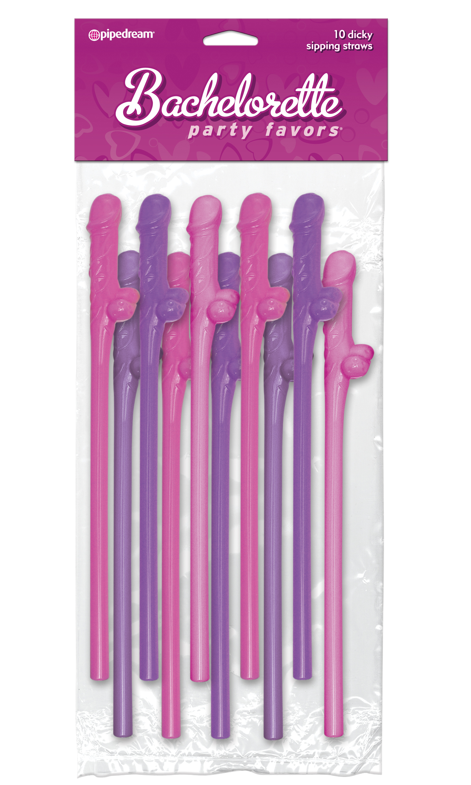 bachelorette party favors  dicky sipping straws pink purple 