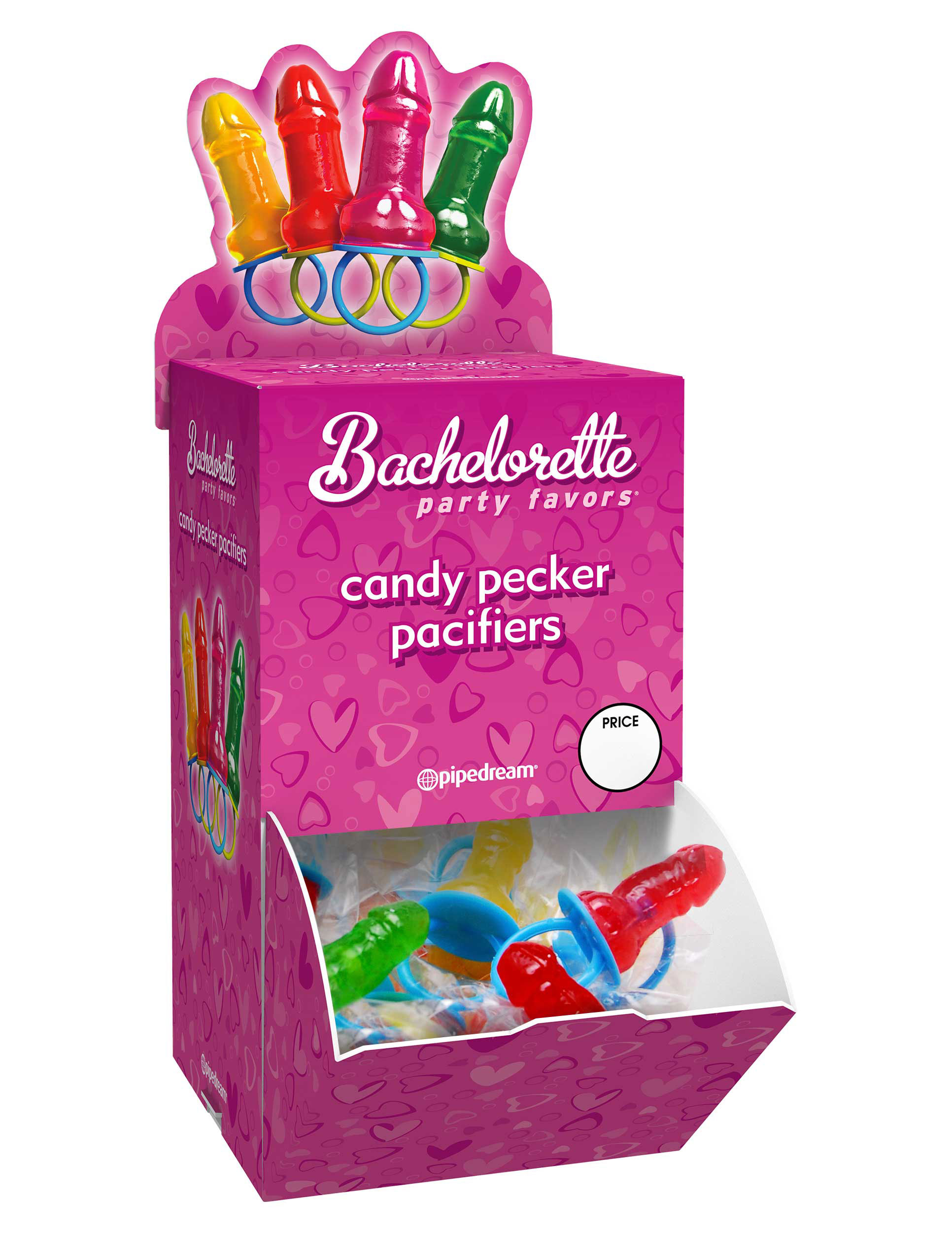 bachelorette party favors candy pecker pacifier  pieces display 