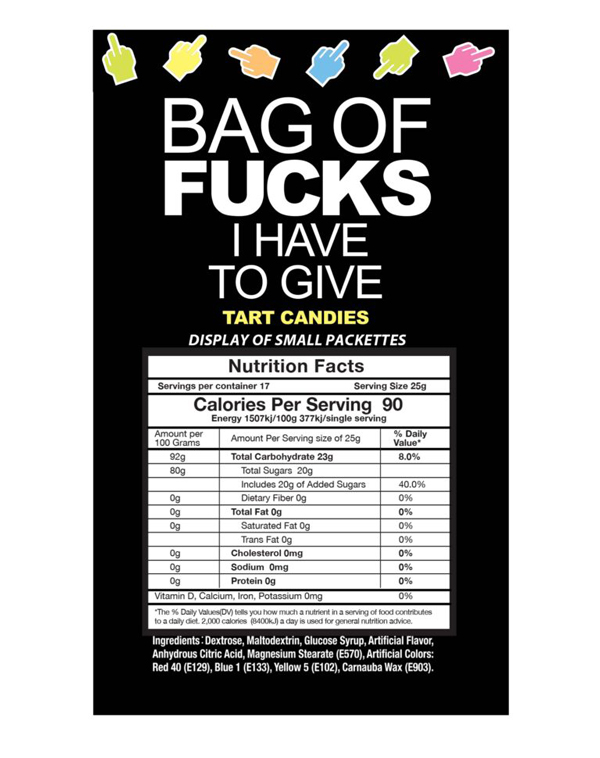 bag of fucks i have to give display of  count 