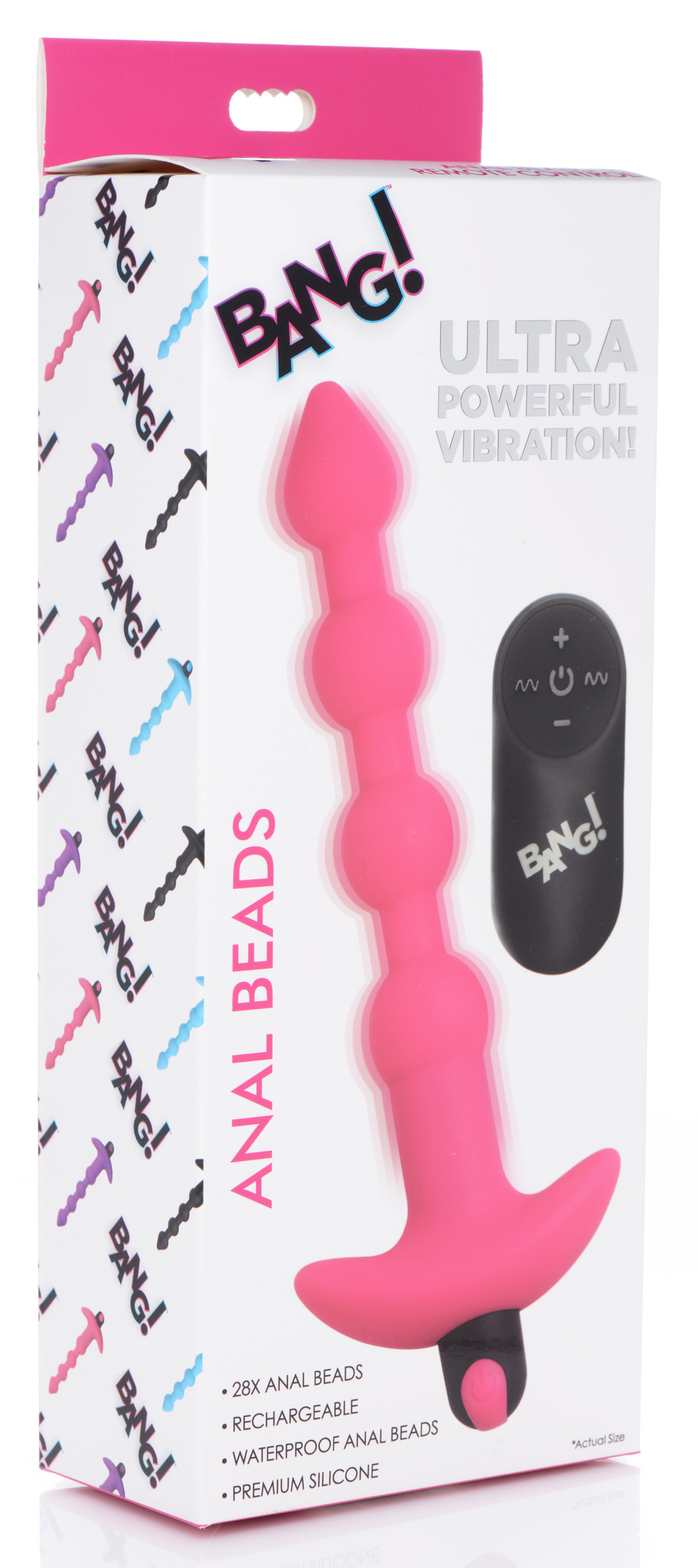 bang vibrating silicone anal beads and remote control pink 