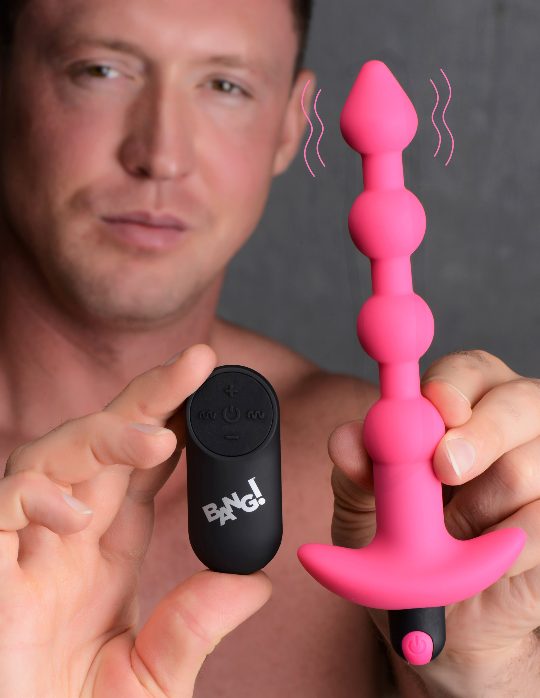 bang vibrating silicone anal beads and remote control pink 